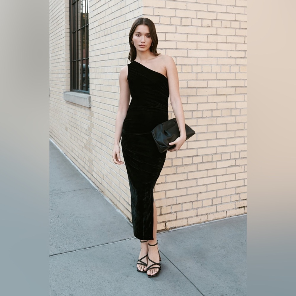 Marcella NYC Kathleen Velvet One Shoulder Dress